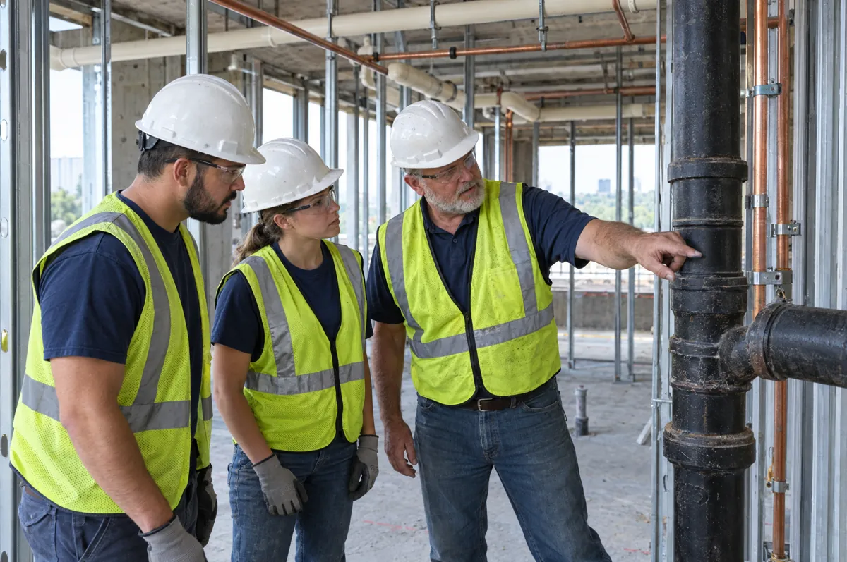 Plumbing crew on a commercial job whose payroll drives workers' comp